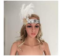 Fascia Di Piume Feather bianco 1920s Grande Gatsby Flapper Paesaggio Paillettes Seakins fascia for capelli Accessori for capelli for la festa di nozze da gara Fascia Piume Di Pavone