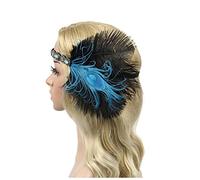 Fascia Di Piume Great Gatsby Headdress 1920s Paesaggio piuma Flapper Fascia Grande Gatsby Headdress Vintage Fascia Piume Di Pavone(Blue)