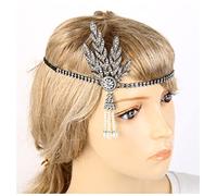 Fascia Di Piume Style Great Gatsby Fascia Cappello Cappuccio Cappuccio Argento Avorio Daisy Vintage Flapper Accessori Fascia Piume Di Pavone(Noir)