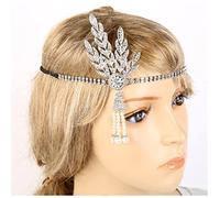 Fascia Di Piume Style Great Gatsby Fascia Cappello Cappuccio Cappuccio Argento Avorio Daisy Vintage Flapper Accessori Fascia Piume Di Pavone(Silver)