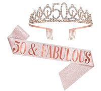 Fascia e diadema per 50° compleanno per donne, 50 & Favolosa fascia e tiara corona di compleanno, regalo per 50° compleanno per donne regine, bomboniere, forniture e decorazioni