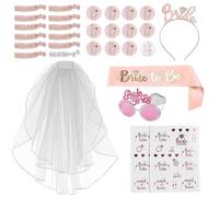 Fascia e Velo Bride to Be, Accessori per Addio al Nubilato per Donne, Set di Decorazioni JGA con Tiara, Occhiali, Team Sposa, Tatuaggi, 12 Braccialetti, Distintivi per Festa di Addio al Celibato