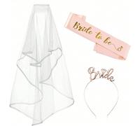 Fascia e velo da sposa, accessori per il gruppo nuziale, include fascia per capelli da sposa, adatto per addio al nubilato, festa addio al nubilato, decorazione per festa di matrimonio Poliestere