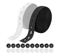 Fascia Elastica 10m con Asola e 20 Bottoni - Nastro Elastico Bianco e Nero da 20mm per Cucito, Maglia, Artigianato Fai-da-Te, Cintura Elastica Regolabile per Abbigliamento, Bambini e Materni