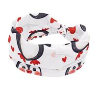 Fascia elastica antiscivolo da donna, fascia larga per capelli, con pinguino e cuore, fascia per il sudore per yoga, allenamento, sport, palestra, corsa, fitness