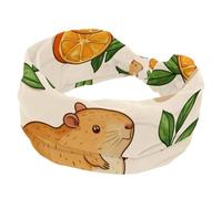 Fascia elastica larga da donna, graziosa capibara con turbante arancione alla moda, fascia per capelli antiscivolo, fasce per capelli per allenamento sudore, accessori per capelli