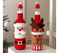 Fascia elastica per bottiglia di vino, realizzata a mano all'uncinetto, per tema Babbo Natale e renna, decorazione riutilizzabile per feste, bar, feste, regalo di Natale