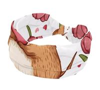 Fascia elastica per capelli, antiscivolo, con fiori rosa a forma di cuore e fiori, per donna, larga, fascia per il sudore, fascia per il sudore, fascia per la testa per yoga, allenamento, sport