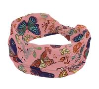 Fascia elastica per capelli antiscivolo, da donna, con farfalle astratte che volano rosa, fascia per capelli, fascia per il sudore, per yoga, allenamento, sport, palestra, corsa, fitness