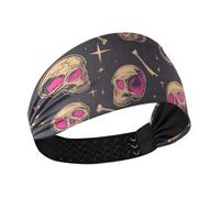 Fascia elastica per capelli con teschio, color pesca e oro, per Halloween, traspirante, per lavare il viso, ciclismo, uso quotidiano