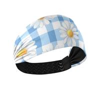 Fascia elastica per capelli da donna a scacchiera blu e bianca a scacchiera con margherita antiscivolo per capelli, fascia elastica per il sudore per le donne per pallavolo trucco pallavolo yoga
