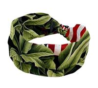Fascia elastica per capelli da donna, con bandiera americana e fiore, larga, antiscivolo, fascia per il sudore, fascia per la testa per yoga, allenamento, sport, palestra, corsa, fitness
