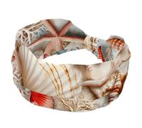 Fascia elastica per capelli da donna, con conchiglie e stelle marine, larga, antiscivolo, fascia per il sudore per yoga, palestra, corsa, fitness, sport