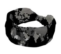 Fascia elastica per capelli da donna, con mappa del mondo nera a pois, larga fascia per capelli, antiscivolo, fascia per il sudore, fascia per la testa per yoga, allenamento, sport, palestra, corsa