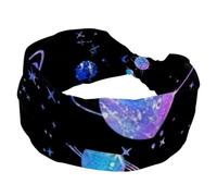 Fascia elastica per capelli da donna, con pianeta spaziale, stelle, antiscivolo, fascia per il sudore, fascia per yoga, per allenamento, palestra, corsa, fitness, sport