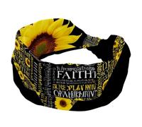 Fascia elastica per capelli da donna, con sfondo nero, motivo girasole e cuore, larga, antiscivolo, fascia per il sudore, fascia per la testa per yoga, allenamento, palestra, corsa, fitness, sport