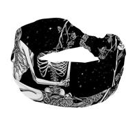 Fascia elastica per capelli da donna, con teschio che si baciano sotto la luna, larga, antiscivolo, fascia per il sudore, fascia per la testa per yoga, allenamento, sport, palestra, corsa, fitness