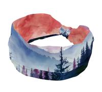 Fascia elastica per capelli da donna, larga, con acquarello, foresta, montagne, alba, paesaggio, antiscivolo, fascia per il sudore, fascia per la testa per yoga, allenamento, palestra, corsa, fitness
