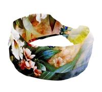 Fascia elastica per capelli da donna, morbida e larga, con farfalla con pittura a olio floreale, assorbe il sudore, per sport, yoga, allenamento, fascia per capelli annodata