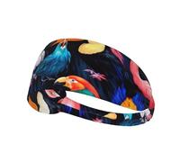 Fascia elastica per capelli da ginnastica con motivo rosa, cactus e fenicottero, assorbente e antiscivolo.