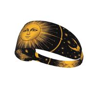 Fascia elastica per capelli da ginnastica, traspirante e antiscivolo, con motivo astrologico boho, ispirata al Sole e alla Luna.