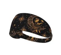 Fascia elastica per capelli da ginnastica, traspirante e antiscivolo, con motivo astrologico boho, ispirata al Sole e alla Luna.