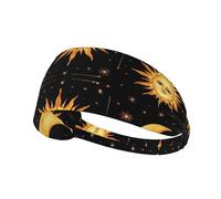 Fascia elastica per capelli da ginnastica, traspirante e antiscivolo, con motivo astrologico boho, ispirata al Sole e alla Luna.