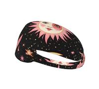 Fascia elastica per capelli da ginnastica, traspirante e antiscivolo, con motivo astrologico boho, ispirata al Sole e alla Luna.