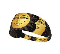 Fascia elastica per capelli da ginnastica, traspirante e antiscivolo, con motivo astrologico boho, ispirata al Sole e alla Luna.