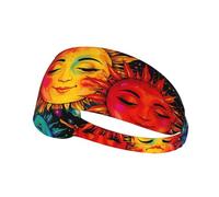 Fascia elastica per capelli da ginnastica, traspirante e antiscivolo, con motivo astrologico boho, ispirata al Sole e alla Luna.