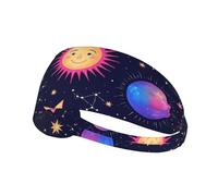 Fascia elastica per capelli da ginnastica, traspirante e antiscivolo, con motivo astrologico boho, ispirata al Sole e alla Luna.