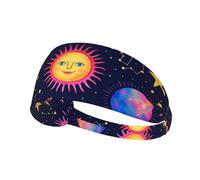 Fascia elastica per capelli da ginnastica, traspirante e antiscivolo, con motivo astrologico boho, ispirata al Sole e alla Luna.