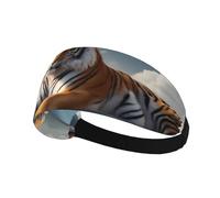 Fascia elastica per capelli sportiva AEKGOHP Majestic Tiger appoggiata su una roccia con stampe cielo nuvoloso ad asciugatura rapida, traspirante