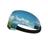 Fascia elastica per capelli sportiva HYTTER Green Space Under The Blue Sky Picture Spandex, morbida, traspirante, ad asciugatura rapida