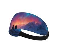 Fascia elastica per capelli sportiva HYTTER Penguin Under The Aurora Picture Spandex, morbida, traspirante, ad asciugatura rapida