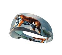 Fascia elastica per capelli sportiva MJHKXLJ Majestic Tiger appoggiata su una roccia con cielo nuvoloso stampa spandex, morbido, traspirante, ad asciugatura rapida