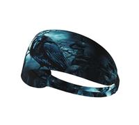 Fascia elastica per capelli sportiva YYHWHJDE blu nero motivo corvo morbido, traspirante, ad asciugatura rapida