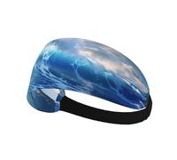 Fascia elastica per capelli sportiva YYHWHJDE Blue Ocean Waves modello morbido, traspirante, ad asciugatura rapida