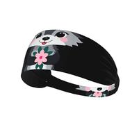 Fascia elastica per capelli sportiva YYHWHJDE Little Gray Wolf con piccolo fiore rosa stampe atletiche fascia per donne e uomini