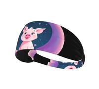 Fascia elastica per capelli sportiva YYHWHJDE Little Pink Pig on The Colorful Moon Prints Athletic Band per donne e uomini