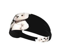 Fascia elastica per capelli sportiva YYHWHJDE Little White Bear Holding a Sword Prints Spandex, morbida, traspirante, ad asciugatura rapida