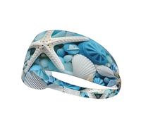 Fascia elastica per capelli sportiva YYHWHJDE Ocean Sea Beach Seashells Starfish Blue Pattern Soft, traspirante, ad asciugatura rapida