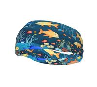 Fascia elastica per esercizi di corsa, yoga, uomini e donne, corsa, basket, fitness, fascia elastica blu sottomarina World of Fish Sports fascia assorbe il sudore,