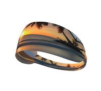 Fascia elastica per esercizi - Fascia morbida e traspirante per corsa, ciclismo, yoga e altro ancora Stampa albero di cocco al tramonto