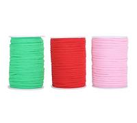 Fascia elastica piatta per la realizzazione fai-da-te di mascherine e per la cucitura di maniche, cordoncino in poliestere ad alta elasticità con eccellente resilienza, 100 yard (Rosso + Rosa + Verde)