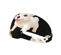 Fascia elastica sportiva con stampa di un cagnolino bianco che mangia il pane. Morbida e confortevole, traspirante, adatta per yoga e corsa.