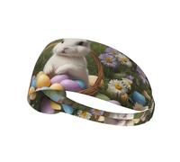 Fascia elastica sportiva per capelli BROLEO Little White Rabbit e Easter Eggs, stampa morbida, traspirante, ad asciugatura rapida