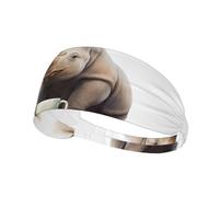 Fascia elastica sportiva per capelli con immagine di un piccolo rinoceronte che beve il tè. Morbida, traspirante e ad asciugatura rapida.