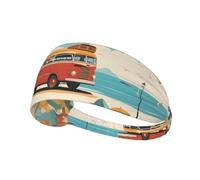 Fascia elastica sportiva per capelli, motivo: autobus YYHHAOFA sulla spiaggia, con motivo scena sul mare, per donne e uomini