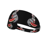 Fascia elastica sportiva per capelli XBKGOHA Little Grey Rabbit mangia anguria stampata morbida, traspirante, ad asciugatura rapida